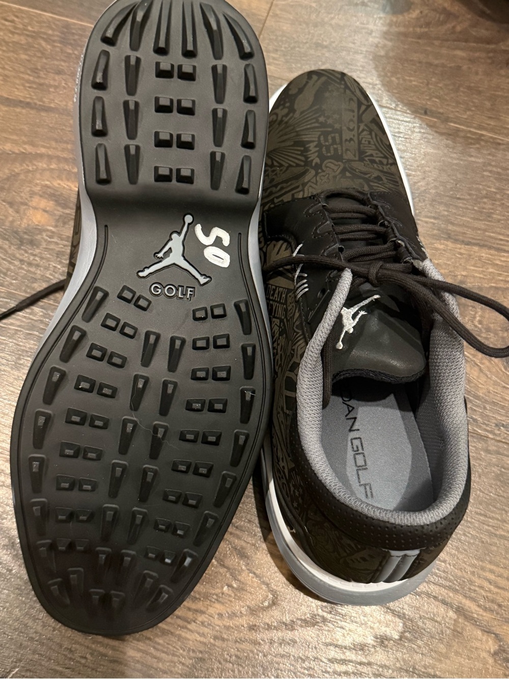 New Nike Air Jordan Men’s Black & White Graphic Lace-Up Sneakers Golf Shoes 9.5 - Picture 7 of 7